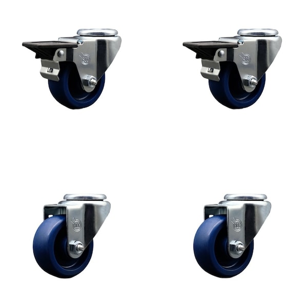 3'' Solid Poly Wheel Swivel Bolt Hole Caster Set with 2 Posi Lock Brakes, 4PK